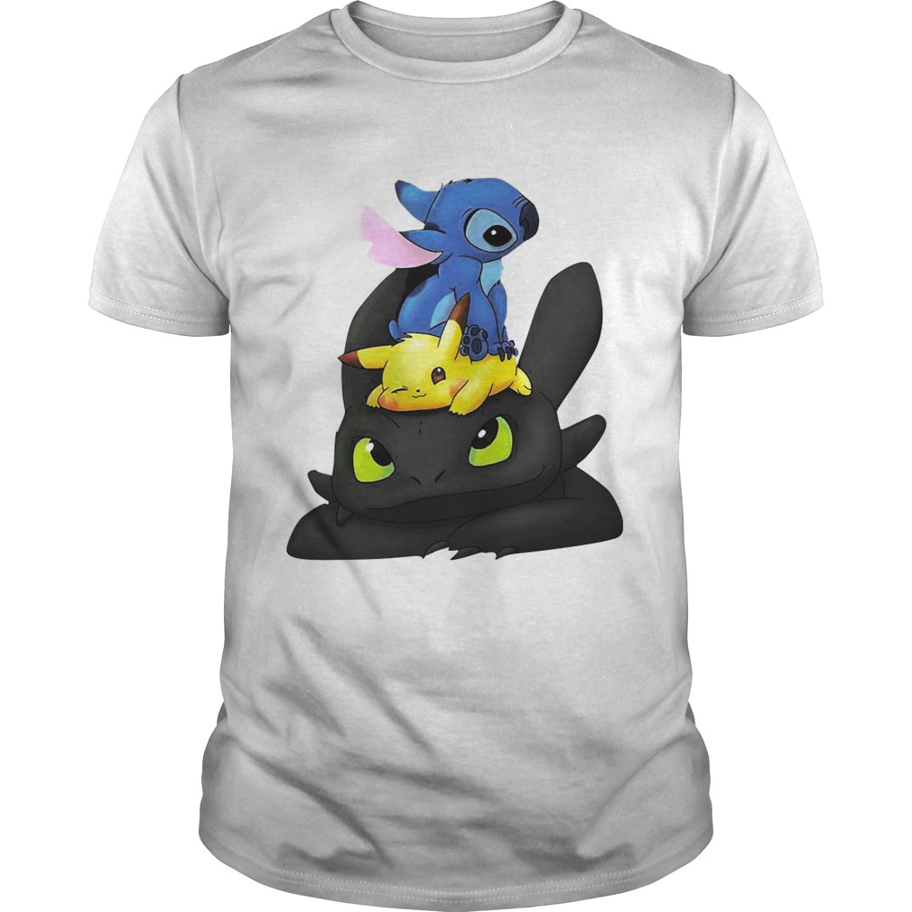 Stitch, Pikachu and Toothless shirt