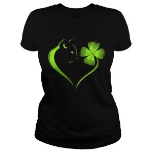 Ladies Tee Cat Irish Four leaf clover heart T-Shirt