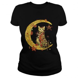 Ladies Tee Cat on the moon Cat humor animalday shirt