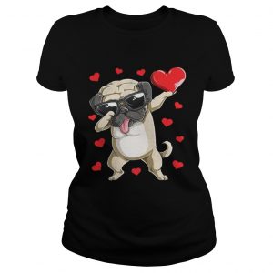 Ladies Tee Dabbing Pug Valentines Day Dog Lover Heart Shirt