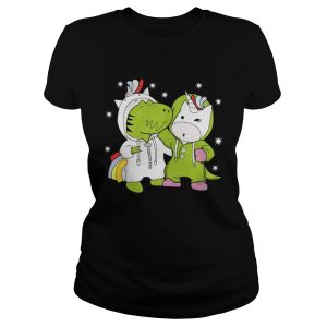 Ladies Tee Dinosaur and Unicorn are best friends shirt