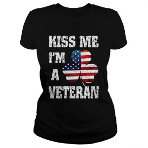 Ladies Tee Kiss me Im a veteran American shamrock flag shirt