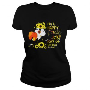 Ladies Tee Penguin and sunflowers Im a happy go lucky ray of freakin sunshine shirt