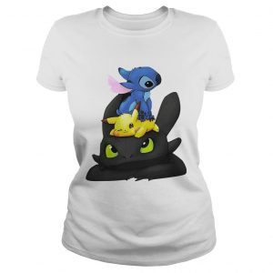 Ladies Tee Stitch Pikachu and Toothless shirt