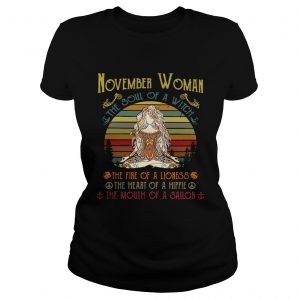 Ladies Tee Yoga November woman the soul of a witch the fire of a lioness shirt