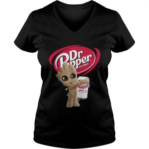Ladies Vneck Baby Groot hug Dr Pepper shirt