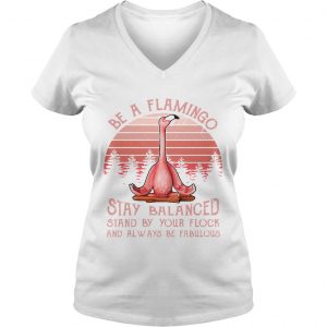 Ladies Vneck Be a flamingo stay balanced stand by your flock and always be fabulous retro shirt