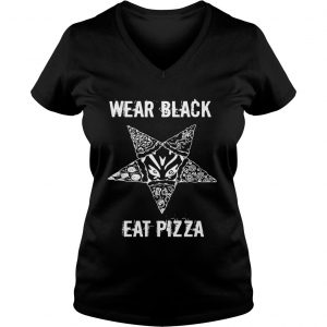 Ladies Vneck Blackcraft Cult wear black eat pizza shirt