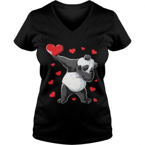 Ladies Vneck Dabbing Panda Heart Valentines Day Bear Shirt