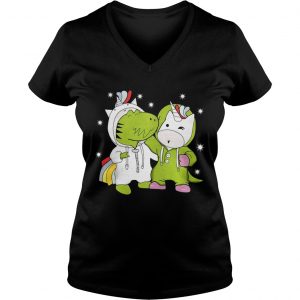 Ladies Vneck Dinosaur and Unicorn are best friends shirt