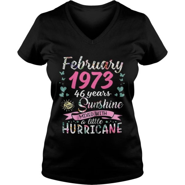Ladies Vneck February 1973 46 years sunshine mixed with a little hurricane shirt