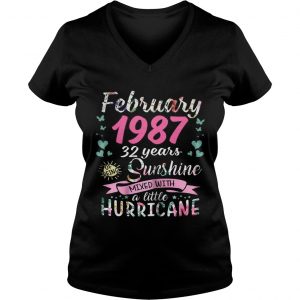 Ladies Vneck February 1987 32 years sunshine mixed with a little hurricane shirt