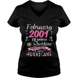Ladies Vneck February 2001 18 years sunshine mixed with a little hurricane shirt