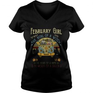 Ladies Vneck February girl the soul of a witch the fire of a lioness the heart vintage shirt