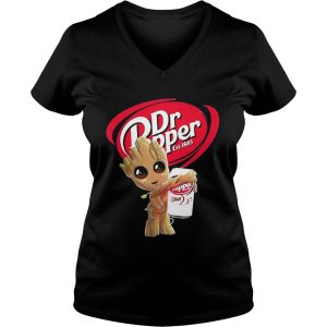Ladies Vneck Groot hugging Dr Pepper shirt