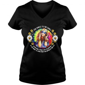 Ladies Vneck Hippie Lifestyle she dances to the songs in her head speaks with the rhythm shirt
