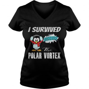 Ladies Vneck I Survived The Polar Vortex Funny Penguin Shirt