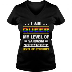 Ladies Vneck I am queer my level of sarcasm depends on your level of stupidity shirt
