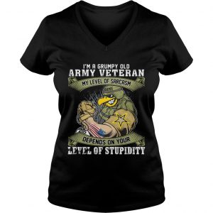 Ladies Vneck Im a grumpy old army veteran my level of sarcasm depends on your level of stupidity shirt