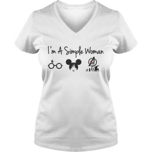 Ladies Vneck Im a simple woman I like Harry Potter Disney and Superman shirt