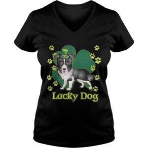 Ladies Vneck Lucky Dog Siberian Husky Shamrock St Patricks Day Shirt
