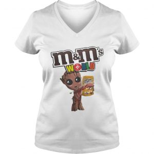 Ladies Vneck M and Ms World Baby Groot Version Shirt