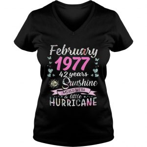 Ladies Vneck March 1977 42 years sunshine mixed with a little hurricane shirt