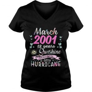 Ladies Vneck March 2001 18 years sunshine mixed with a little hurricane shirt