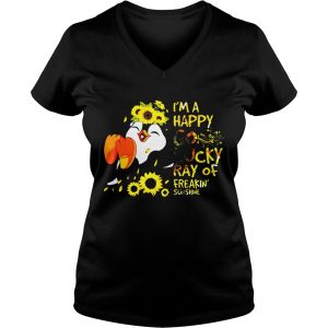 Ladies Vneck Penguin and sunflowers Im a happy go lucky ray of freakin sunshine shirt