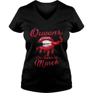 Ladies Vneck Queens are born in March shirt