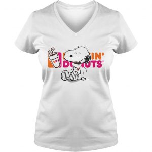 Ladies Vneck Snoopy drinking Dunkin Donut shirt