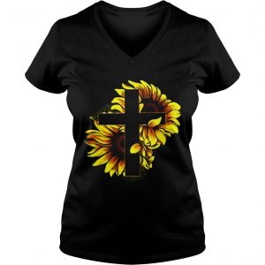 Ladies Vneck Sunflower Christian Cross shirt