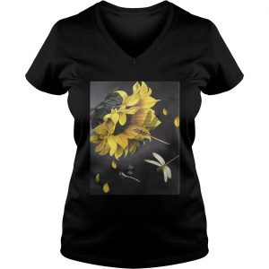 Ladies Vneck Sunflower and dragonfly T-Shirt