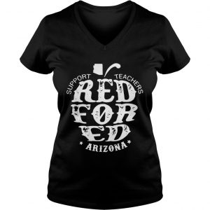 Ladies Vneck Support Teachers Apple RedForEd Arizona shirt