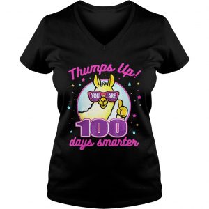 Ladies Vneck Thumps Up 100 Days Smarter Llama Shirt