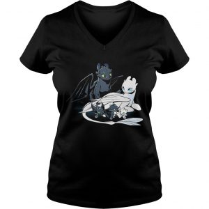 Ladies Vneck Toothless Light Fury and Night Lights in the Hidden World shirt