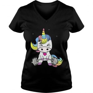 Ladies Vneck Unicorn weight lifting the struggle is real shirt