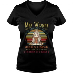 Ladies Vneck Yoga May woman the soul of a witch the fire of a lioness shirt