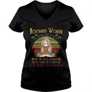 Ladies Vneck Yoga November woman the soul of a witch the fire of a lioness shirt