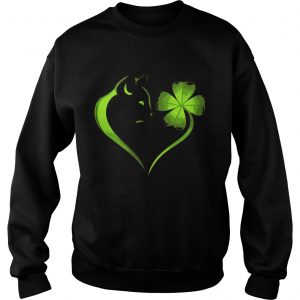 Sweatshirt Cat Irish Four leaf clover heart T-Shirt