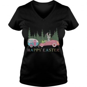 Camping Happy Easter Day Bunny Eggs Ladies Vneck