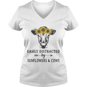 Easily distracted by sunflower and cows Ladies Vneck