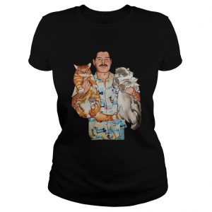 Ladies Tee Freddie Mercury hug cats shirt