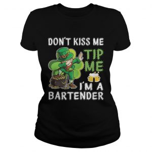 Ladies Tee Leprechaun dabbing dont kiss me tip me Im a bartender shirt