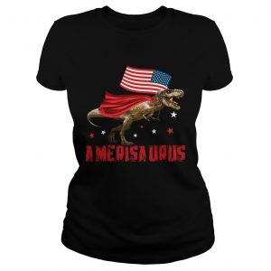 Ladies Tee T Rex Dinosaur American Flag 4th Of July TShirt