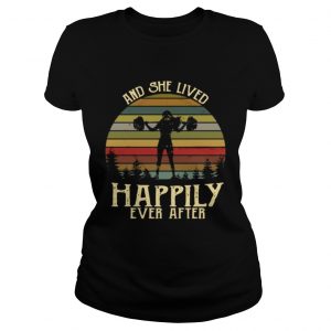 Ladies Tee Weightlifting and she lived happily ever after retro shirt