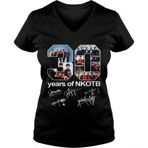 Ladies Vneck 30 Years Of NKOTB Signatures Shirt