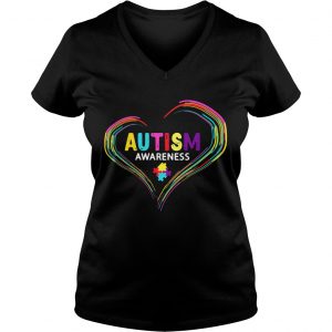Ladies Vneck Autism Awareness April World Heart Shirt
