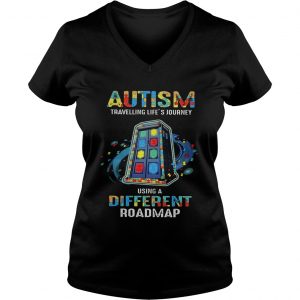 Ladies Vneck Autism traveling lifes journey using a different roadmap shirt