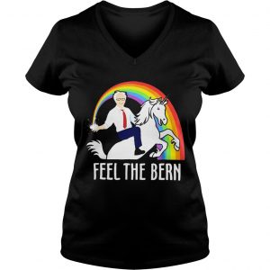 Ladies Vneck Bernie Sanders riding Unicorn feel the bern shirt
